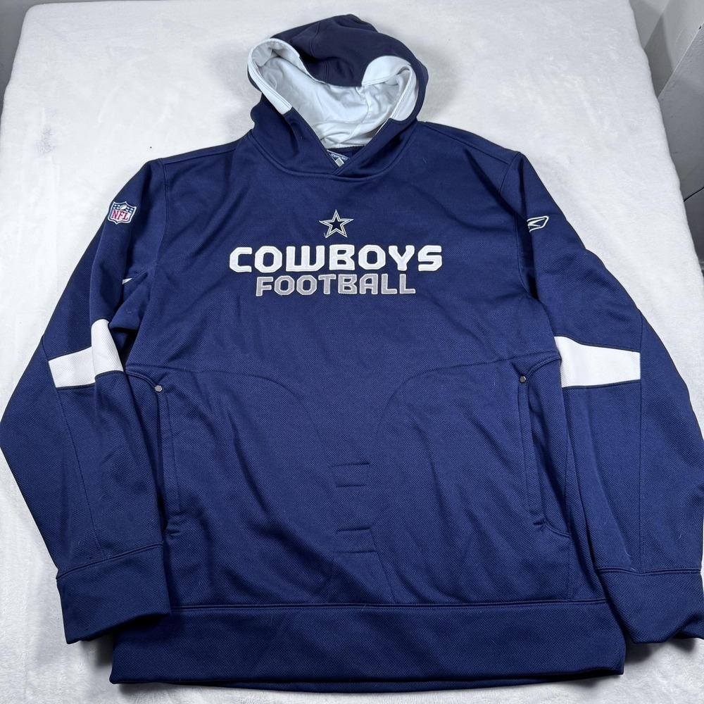 Dallas Cowboys Hoodie Mens Large‎ Blue NFL Football Reebok Authentic Sideline
